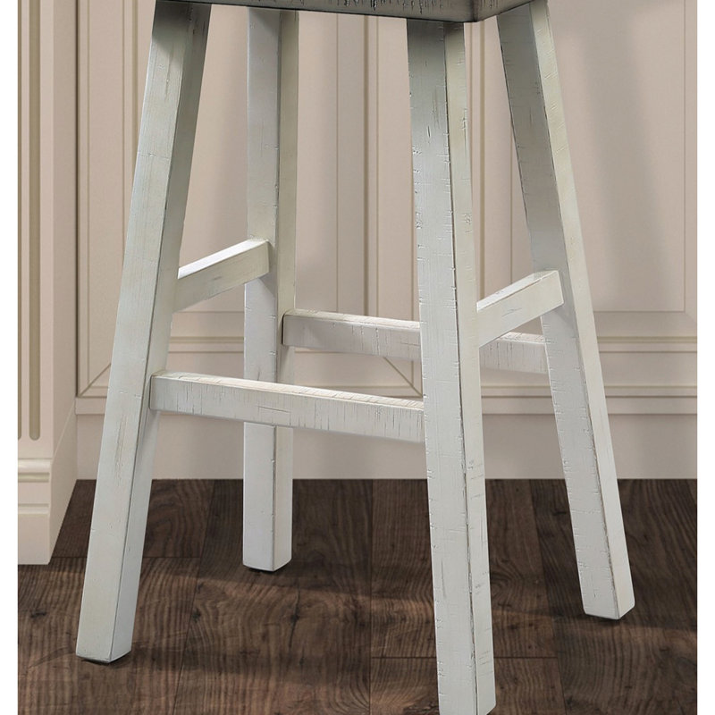 Tabouret de 29 pouces en bois massif de 2 pièces gris / blanc à siège profilé transitionnel pour espace de salle à manger intérieur