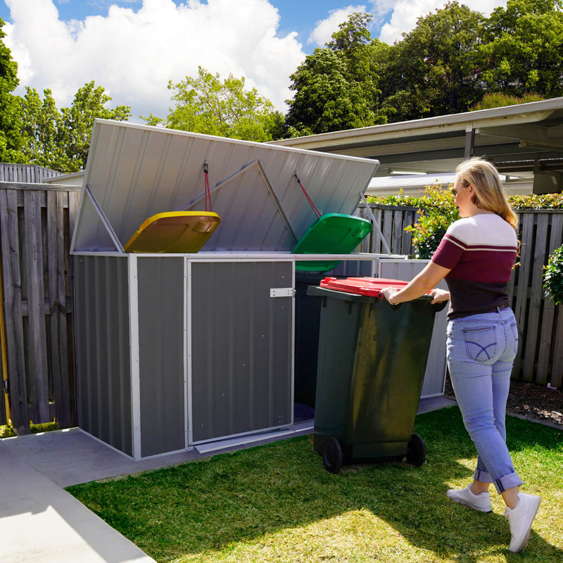 Abri de rangement pour poubelle en métal galvanisé l 7 pi 6 po x P 2 pi Absco, Gris terrain boisé