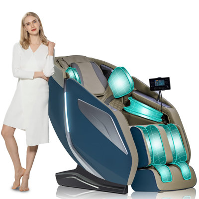 Fauteuil de massage 3D en similicuir bleu à gravité zéro avec écran tactile de 7 pouces et recharge sans fil