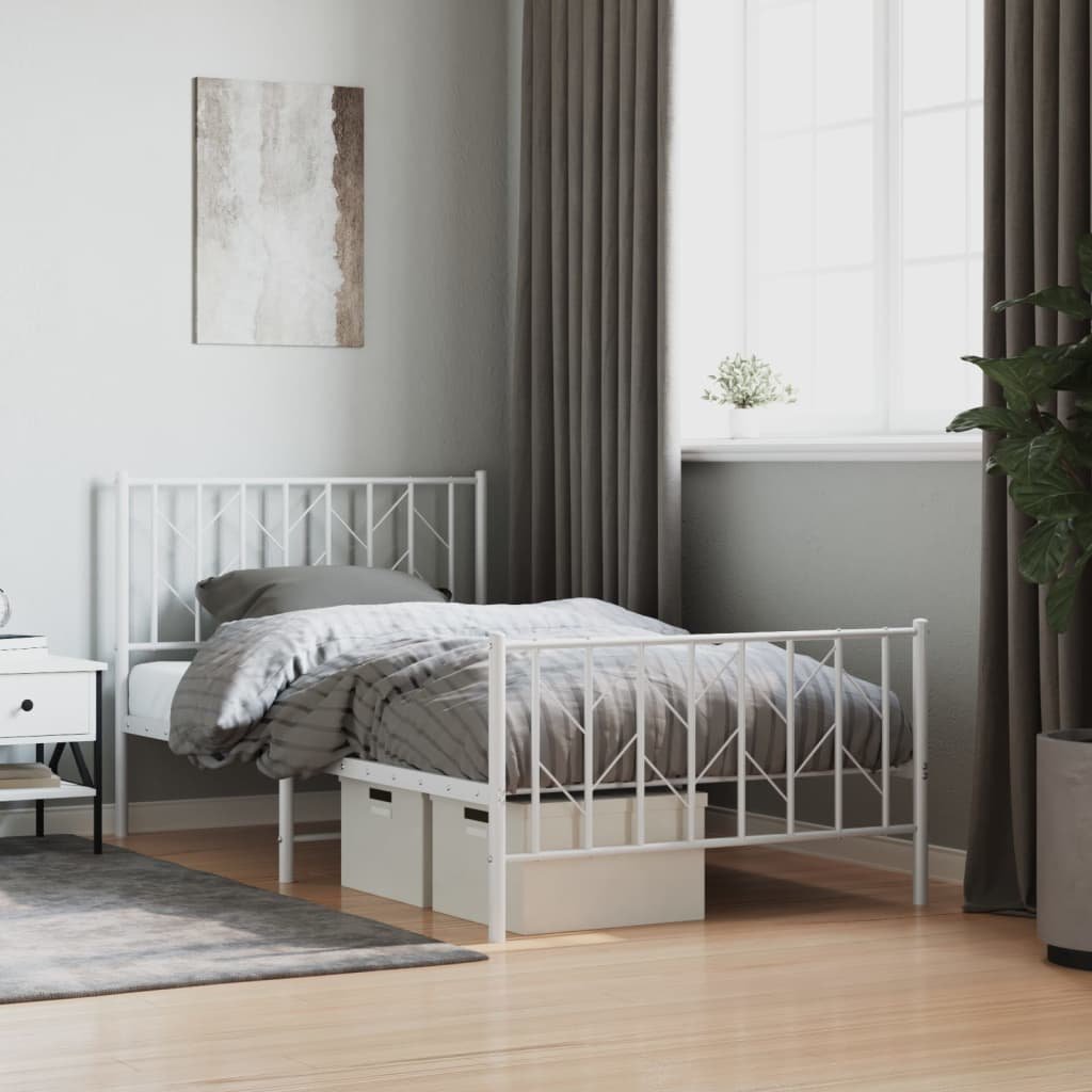 Vidaxl (White, 100 X 200 Cm/ With Headboard & Footboard) Metal Bed Frame With Headboard Mattress Foundation Black 80X200 Cm - Image 2