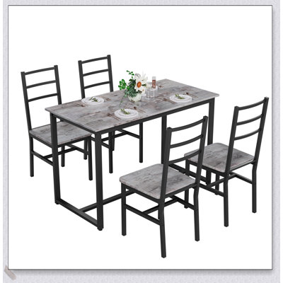 Ensemble de table de salle à manger de style campagnard Mid-Century 5 pièces avec 4 chaises ergonomiques pour la cuisine et la salle à manger