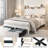 Wingback Upholstered Bed Frame with Galaxy Star Projector Speaker USB, Drawers and Storage Headboard-681121616-689939974