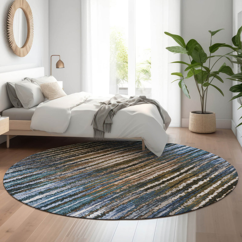 Premium Machine Washable Cerrito AMF604 Blue Rug, Round 8'