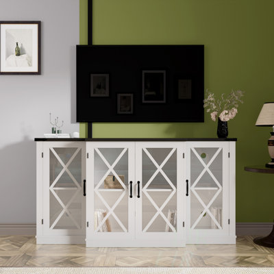 Meuble télé Farmhouse avec rangement, meuble télé 63 po, console multimédia en bois avec tablettes réglables pour le salon, meuble télé