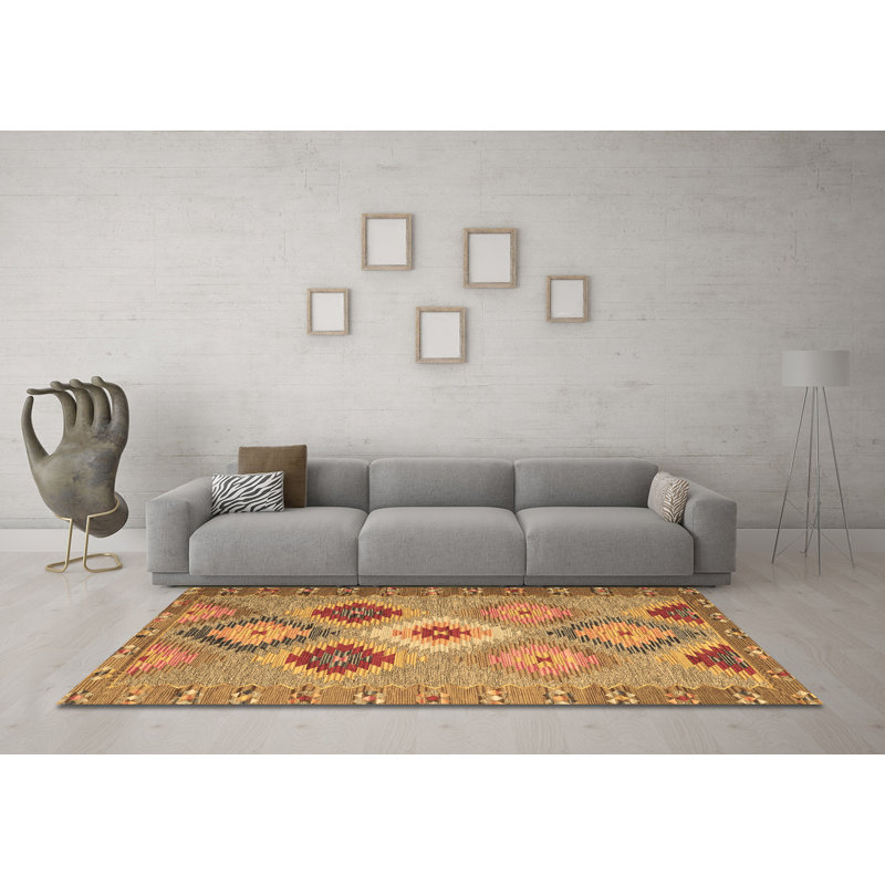 Tapis contemporains brun lavable à la machine 2583, Carré de 6 pi