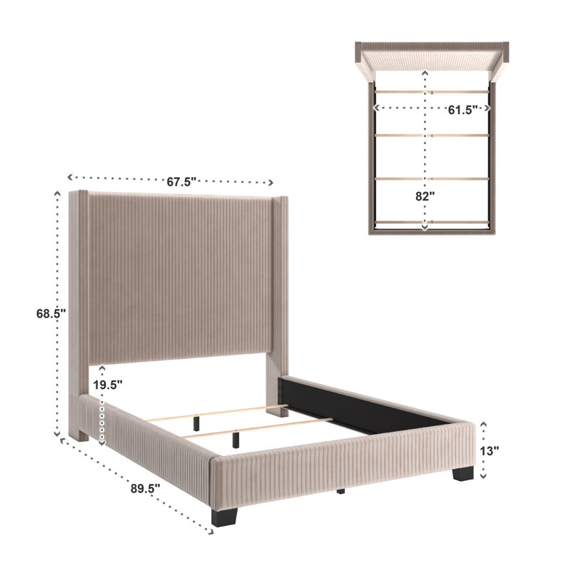 Solon Upholstered Wingback Bed, Queen, Light Dove Gray