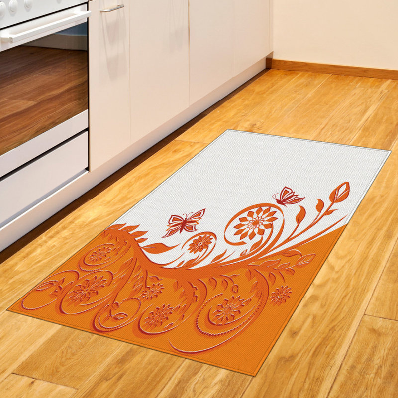 Tapis décoratif orange à haute densité de fibres longues en polyester, Rectangle 2 pi 7 po x 5 pi