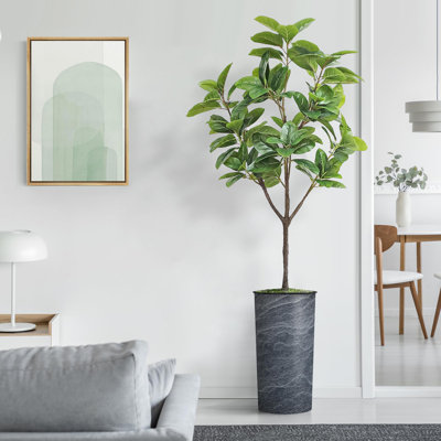 Artificial Tree in Gray Tan Watercolor Abstract Planter Fake Magnolia Tree