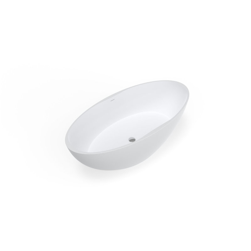Badeloft 66.1" x 31.5" Freestanding Soaking Stone Resin Bathtub with Overflow and Drain BW-04-XL-M in Matte White