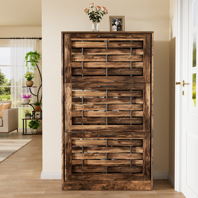 Shoe cabinet with 3 flip-top drawers for entryway, slim hidden shoe rack for hallways