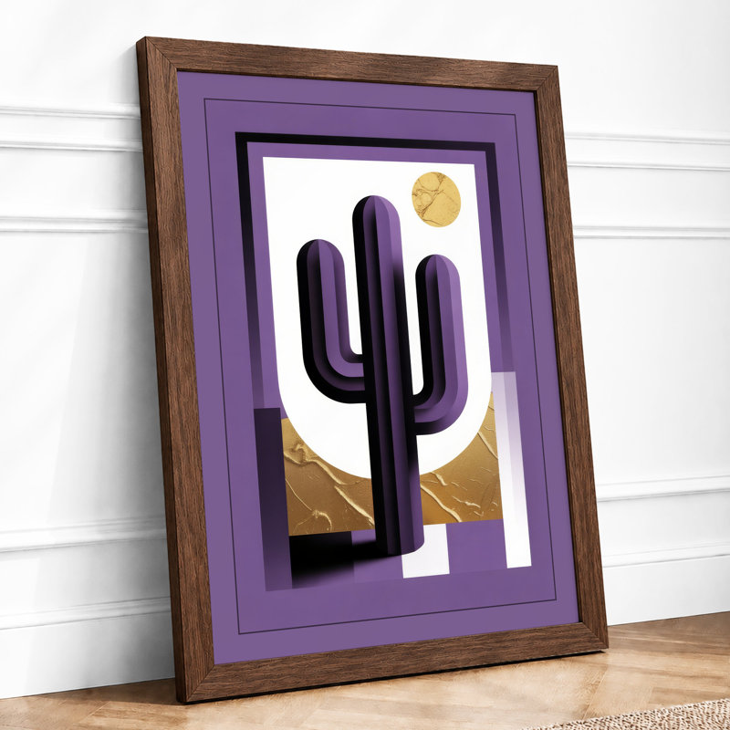 Desert Saguaro Art Deco - Framed Print, A2 - 59.4 x 42.0 cm, Walnut