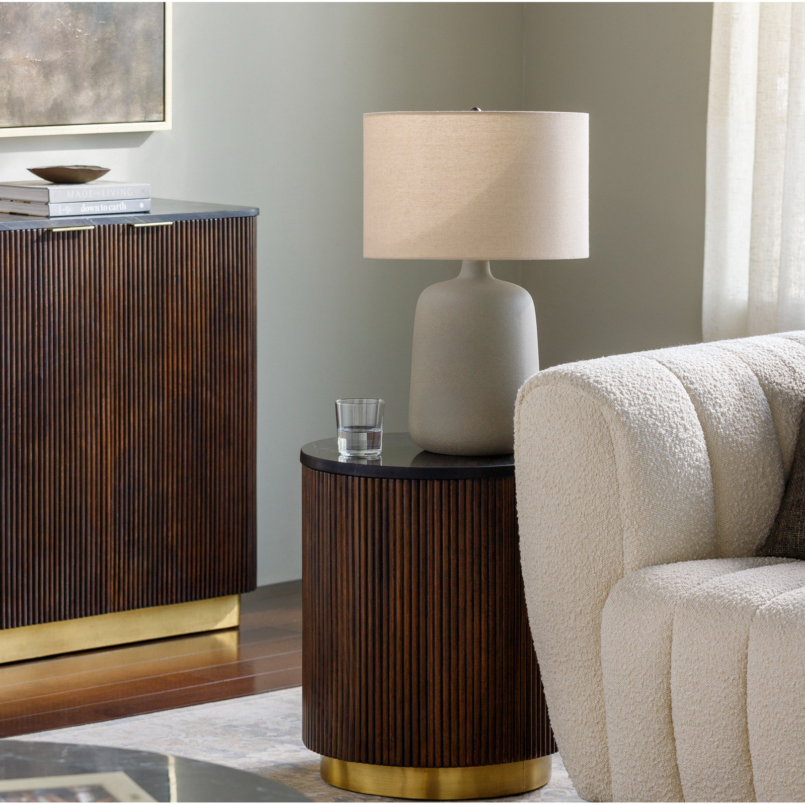 Rylee 18" Genuine Marble End Table, Black Top / Dark Brown/Gold Base