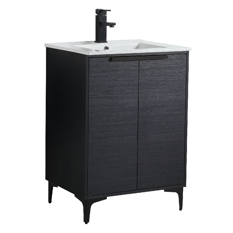 24'' Single Bathroom Vanity with Ceramic Top, Matte Black