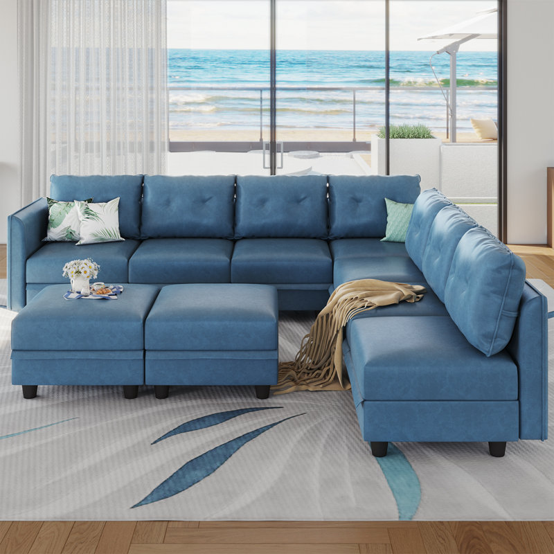 Zendajas 3 - Piece Living Room Set, Sky Blue Polyester Blend