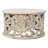 Hadlei Coffee Table Handcrafted Mango Wood Floral Carved Cut Out Design Distressed White Finish 33 Inch