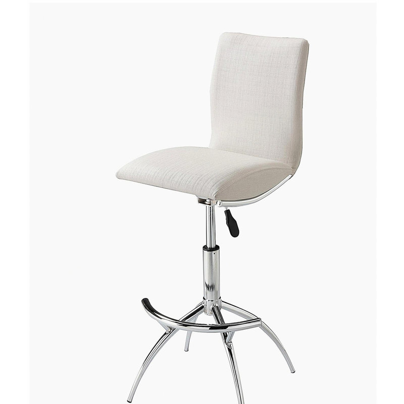 Tabouret de bar moderne en cuir texturé / chrome à hauteur réglable blanc doux