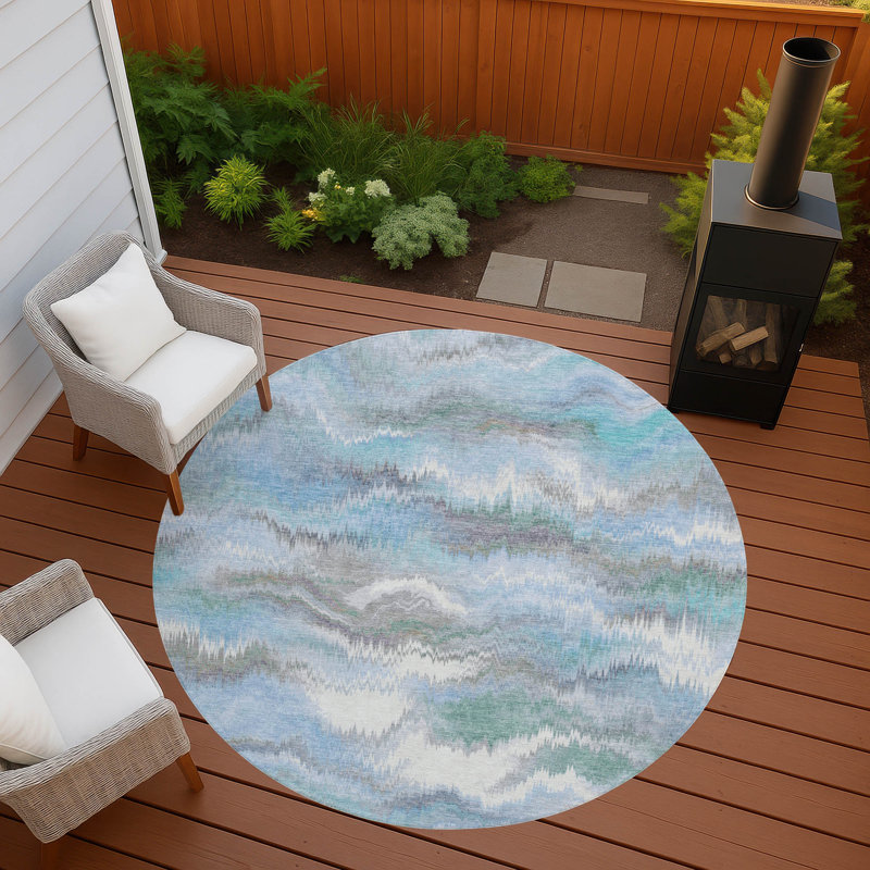 Machine Washable Indoor/Outdoor London ACN2258 Swirls Rug, Round 8'