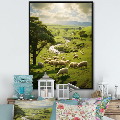 «Pastoral Bliss Sheep Landscape I», reproduction d'art sur toile