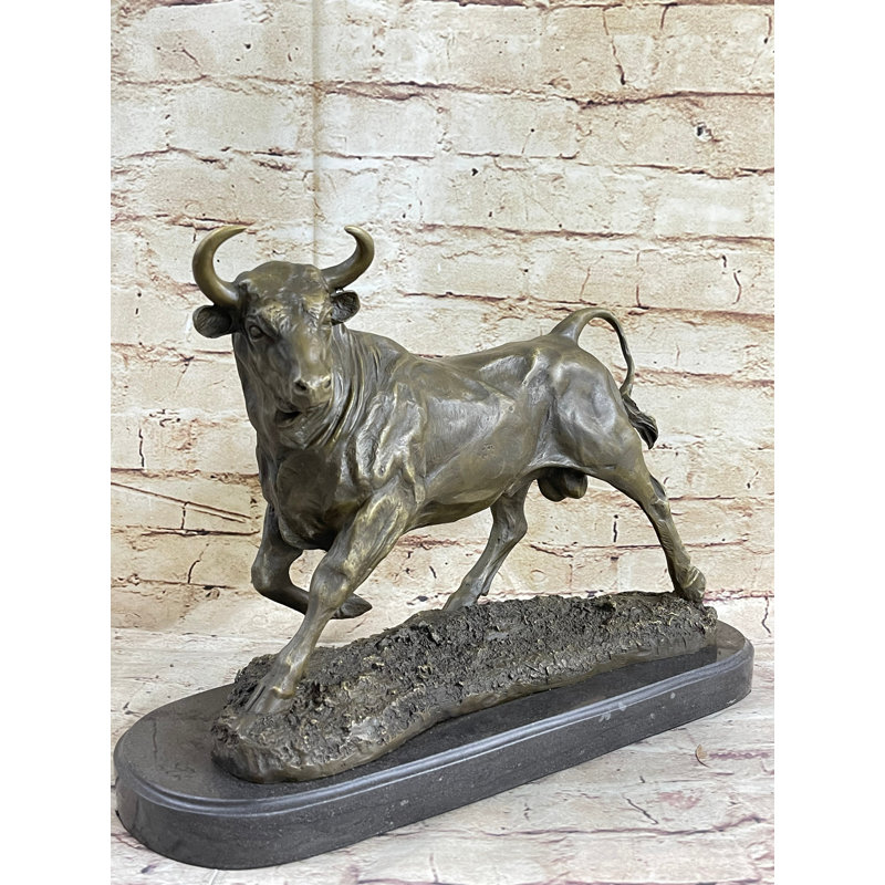 Thekla Solid Bronze Sculpture Of A Bull Marble Base Abstract Art Deco Figurine Figure