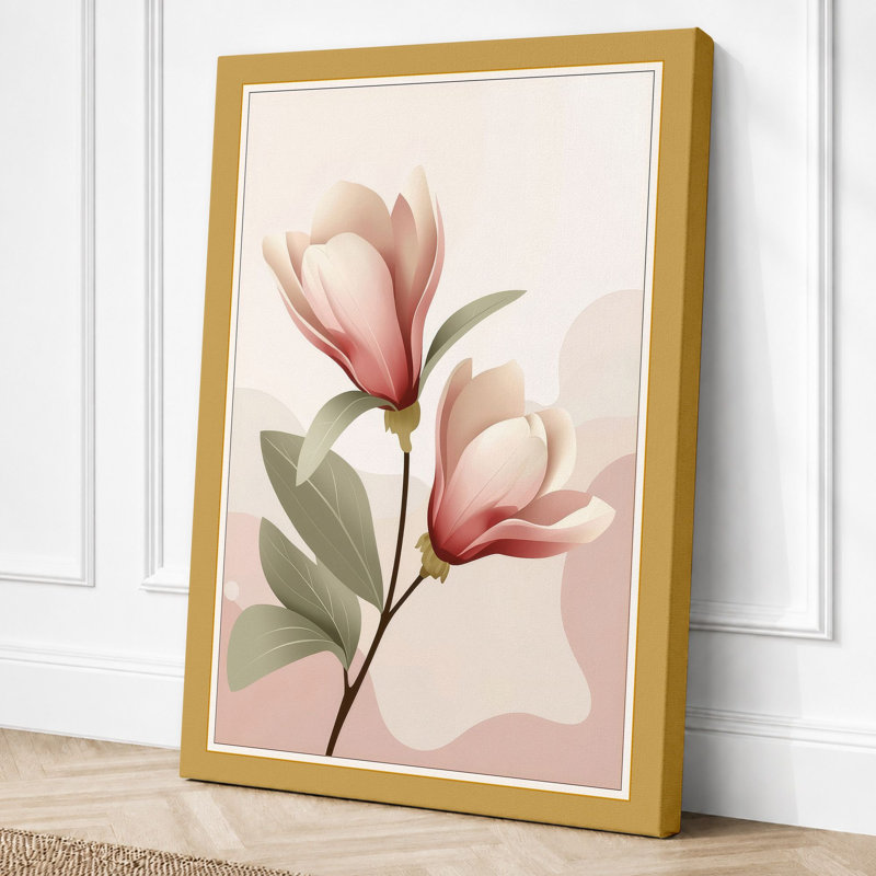 Magnolia Bloom Botanical - Wrapped Canvas, 24x16 - 61.0 x 40.6 cm, Ochre Border