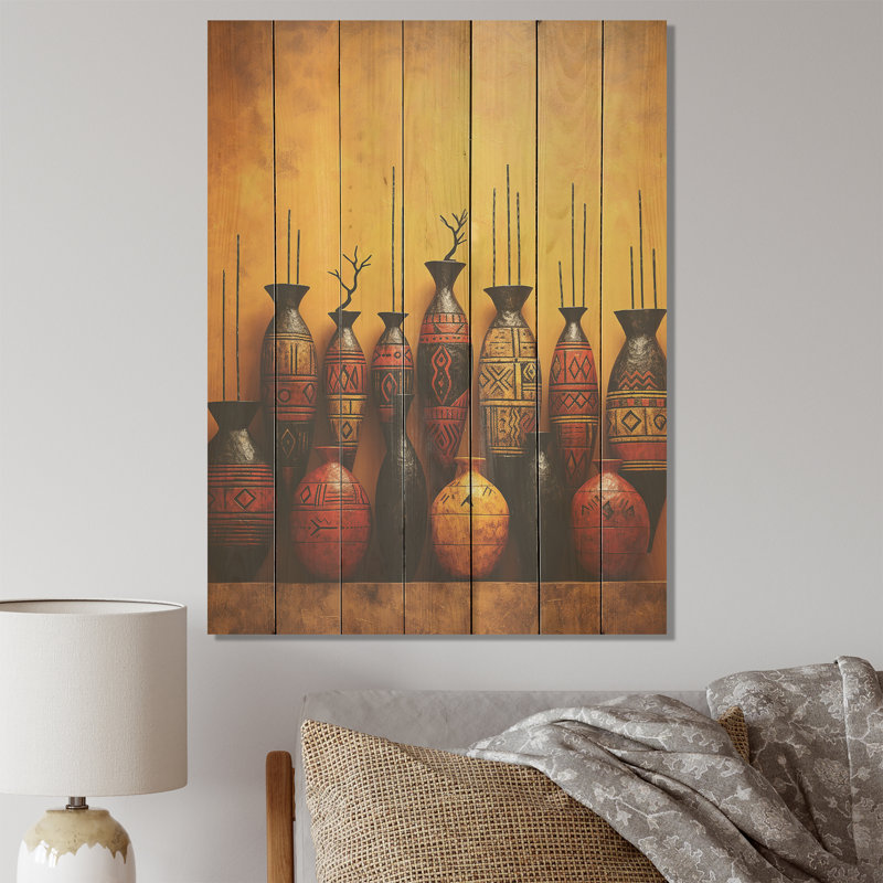 «Red African Pottery», reproduction de poterie sur bois, H 44 po x l 34 po