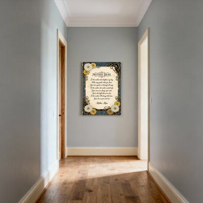 Floral And Ornate Frame Mother Dear Poem Canvas Wrapped Wall Art Oil Painting Print For Living Room Bedroom Or Nursery Decor