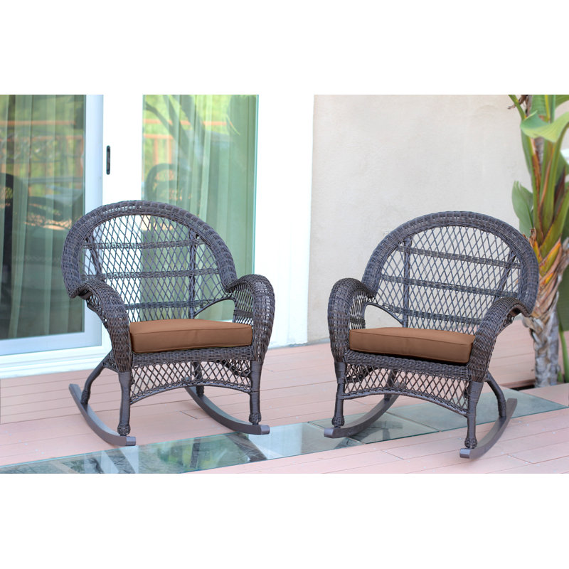Chaise berçante en osier avec coussins Berchmans, Espresso, Brun