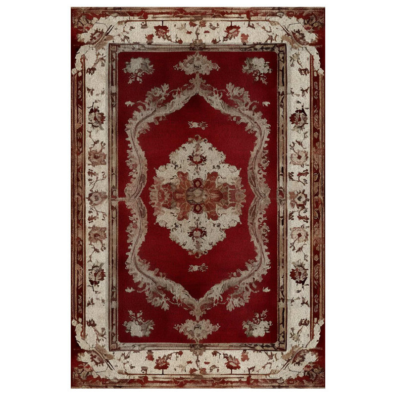 Kaia Collection Digital Print Cotton-Polyester Burgundy Oriental Rug, Runner 4' x 14'10"