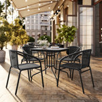 Amlie 28" W Square Glass 4-Person Dining Set with Stackable Chairs