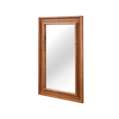 Yellowish Brown 20"X30" Rattan Rectangle Decorative Wall Mirror, Solid Wood Frame For Farmhouse Bathroom Entryway | Gift Idea