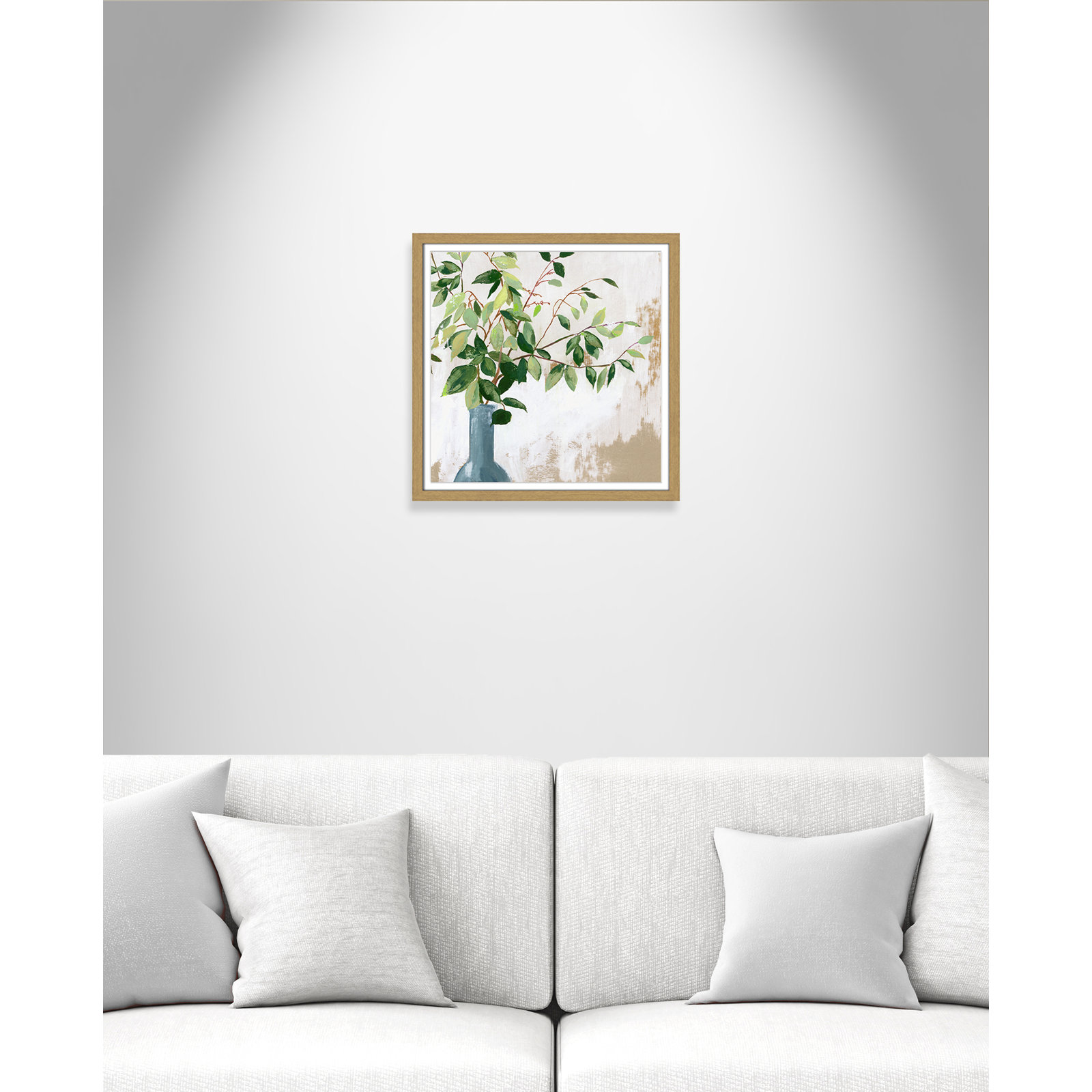 Mabank "Green Fall Leaves" Painting by Asia Jensen, 17" H x 17" W x 0.75" D, Natural Framed