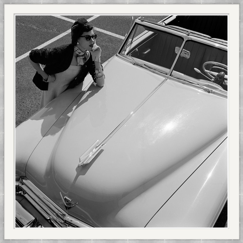 Model Stands Next To Car Giclee Print by Herbert Matter