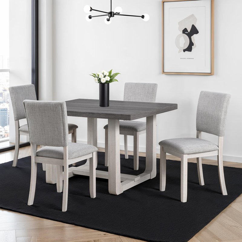 Ensemble de salle à manger style transitionnel 5 pièces Chaises rembourrées en tissu gris, Gris, Gris
