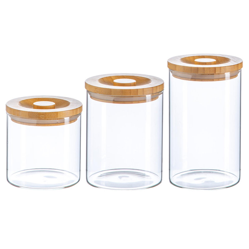 Argon Tableware - Glass Scandi Storage Jars with Wooden Lids