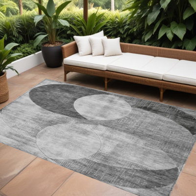 Tapis extérieur lavable à motif géométrique gris et gris anthracite 10 pi x 14 pi