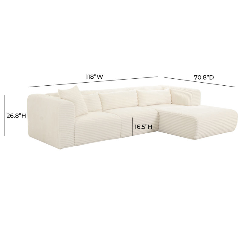 Ensemble modulaire et chaises Chinenye Living, Orienté à droite, Crème, crème