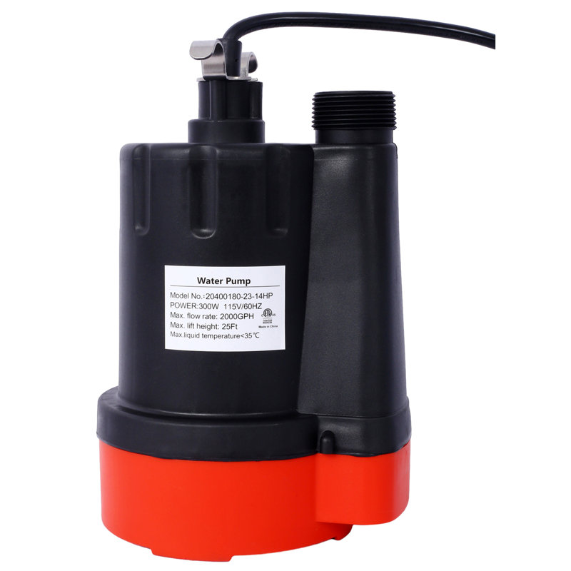 Pompe à eau submersible, pompe à eau 1 / 4HP 2000GPH, pompe à eau portative, pompe à eau électrique portative, avec cordon d'alimentation de 10 pieds.