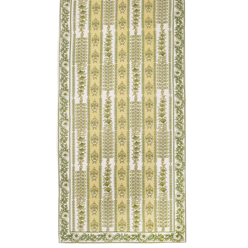 Avignon Handmade Floral Table Runnner, 90" x 16", Green