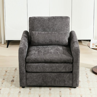 Fauteuil gris pour salon - 31,9 po, coussin à deux couches, conception ergonomique, coutures élégantes, coussin lombaire amovible, soutien, soutien et posture de repos en chenille naturelle