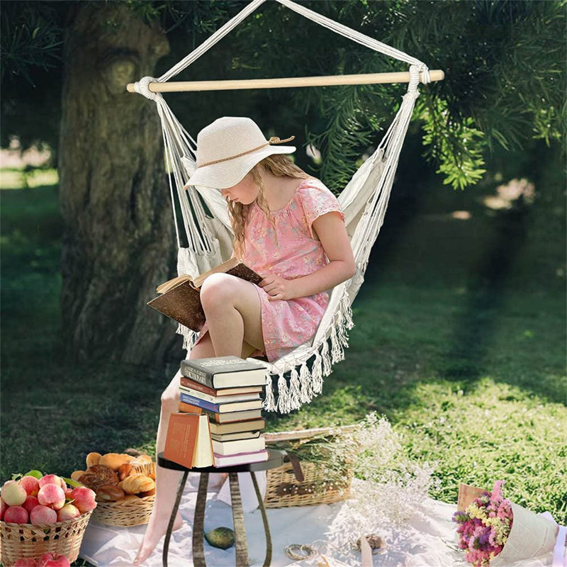 Hanging Chair With Cushion, Hammock Swing Chair, White