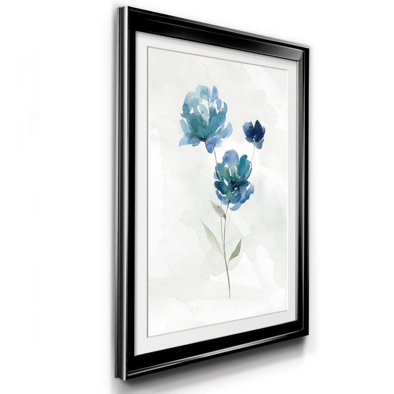 Blue Botanical I - Peinture encadrée sur papier, Cadre noir, H 18,5 po x l 24,5 po x P 1,5 po