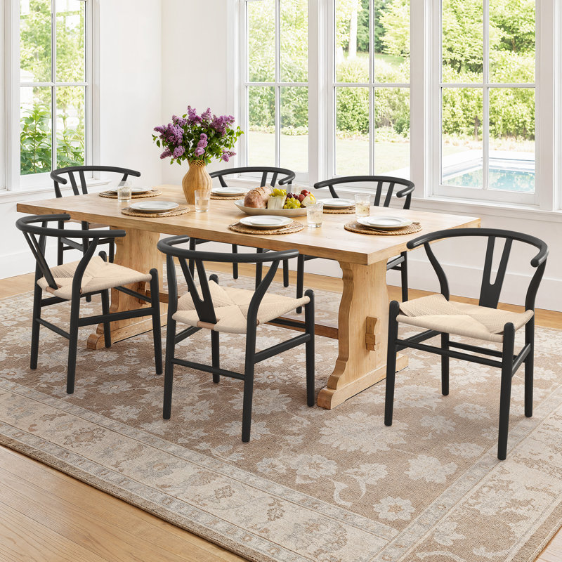 Chaises de salle à manger en bois massif tissé, aucun assemblage requis, Black, 6