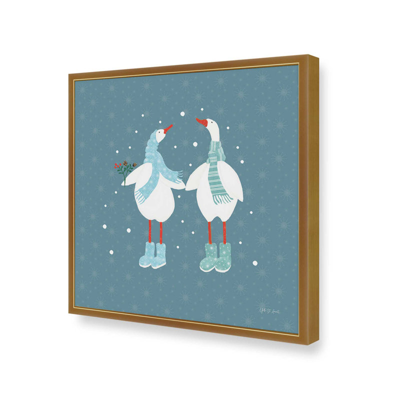 «Ducks in the Snow X» par Yvette St. Amant, reproduction d'art, H 12 po x l 12 po, Doré