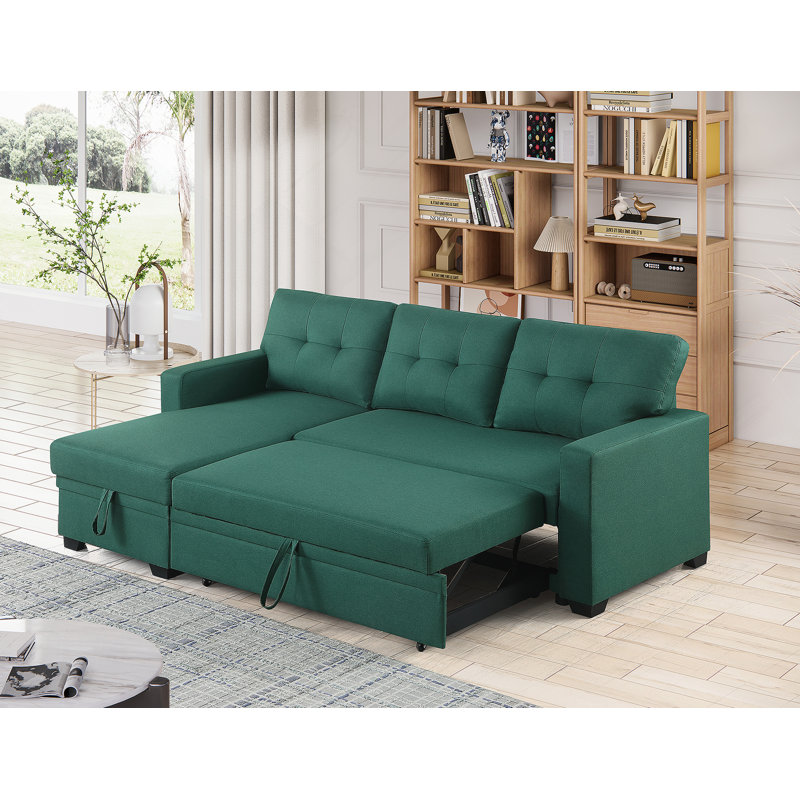 Canapé modulaire convertible rembourré avec méridienne coulissante, Lin vert