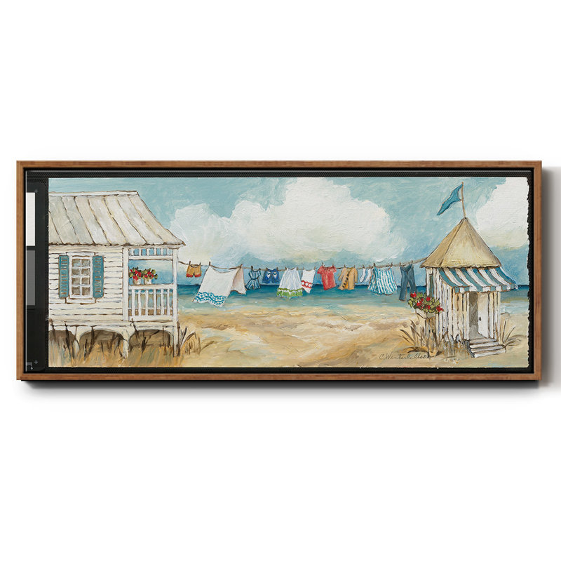 «Fresh Laundry I», peinture sur toile à cadre flottant, H 8 po x l 20 po, Noyer