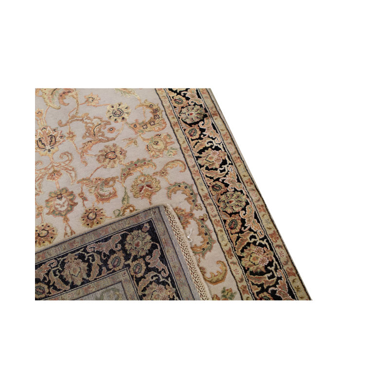 Tapis ivoire et noir noué à la main de haute qualité