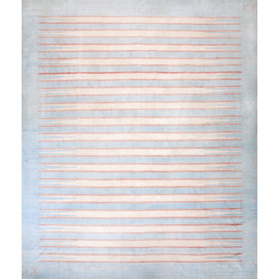 Light Soft Color Allover Geometric Stripped Pattern Cotton Dhurrie Flat Weave Rug