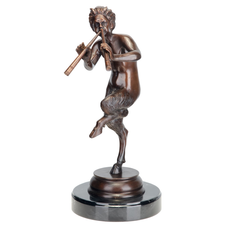 Medium Bronze Greek God Pan Statue with Marble Base
