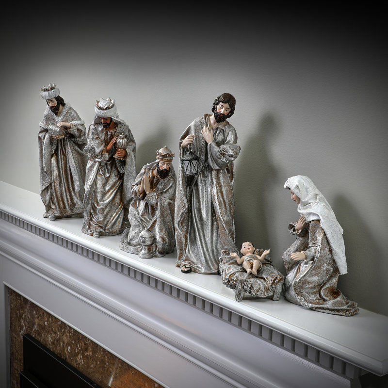 Renaissance Holy Family Resin Figurine Set with Sugar Finish