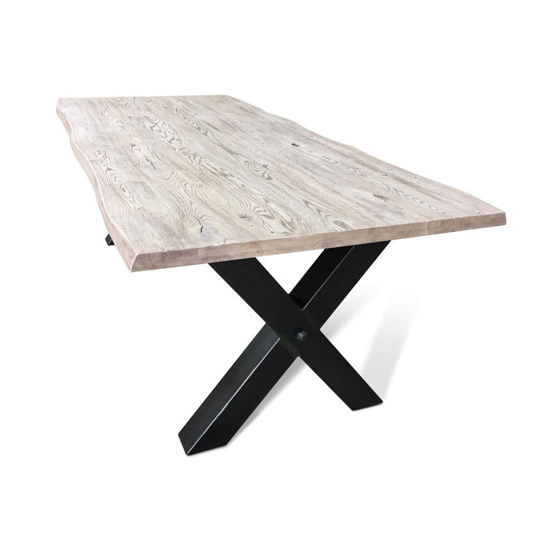 Oak Solid Wood Top Metal Base Dining Table